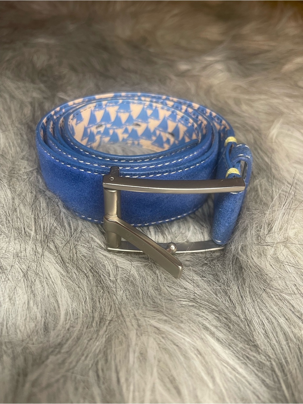 Robert Graham Men's Dress Belt Size 36 Blue/White Geometric Adjustable Buckle